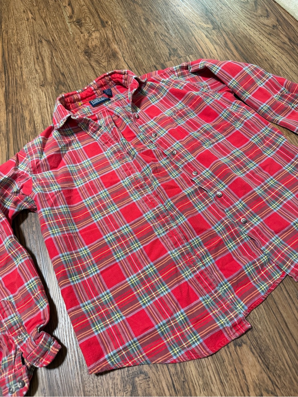 Vintage lands end Red Plaid Button-Up Flannel Shirt